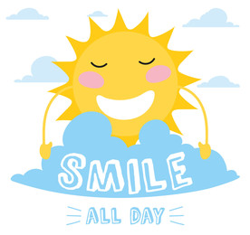 可爱云朵后的笑脸太阳