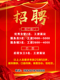 红色喜庆饭店招聘海报