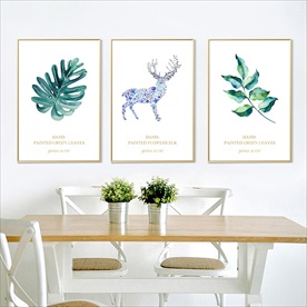 现代简约清新树叶麋鹿装饰画