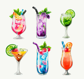 水彩绘鸡尾酒