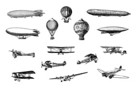 素描飞机热气球