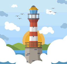 创意红白条纹灯塔风景