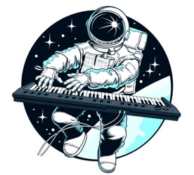 手绘弹琴的太空人