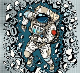 手绘太空人图案 破墙