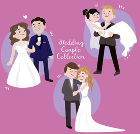 3对彩绘幸福新人