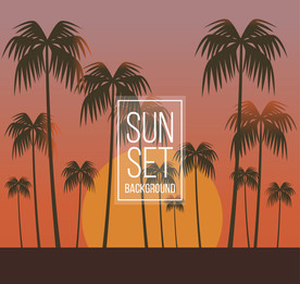 创意海滩椰子林落日风景