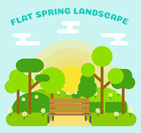 扁平化春季郊外长椅风景