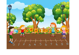 跳房子卡通儿童素材跳远游戏