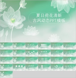 夏日荷花清新动态PPT