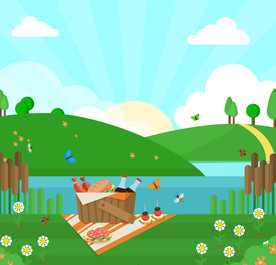 创意郊外风景和野餐篮