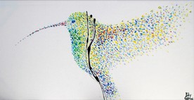 手绘抽象飞鸟油画