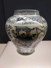 古代青花人物图罐