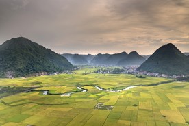 远山稻田田地风光