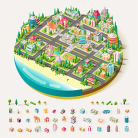 卡通小岛城市矢量