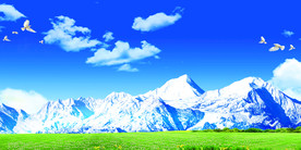 蓝天雪山草地背景图