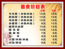 面食价目表