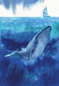 手绘水彩画鲸鱼海底生物