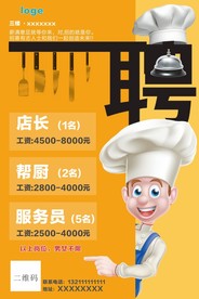 餐厅店长服务员厨师招聘海报