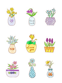 手绘卡通花卉盆栽图片