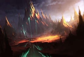 群山河流风景插画