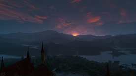 群山夕阳彩色风景插画