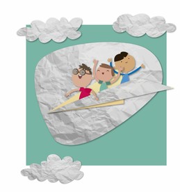 坐纸飞机的男孩