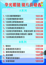 眼镜价格表