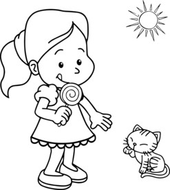逗猫女孩简笔画