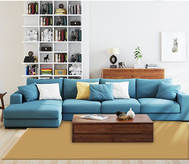 蓝色沙发搭配地毯样机