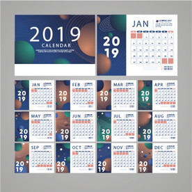 2019彩色长方形年历矢量图