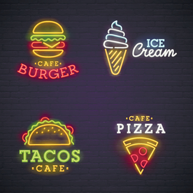 甜品店发光霓虹灯图标