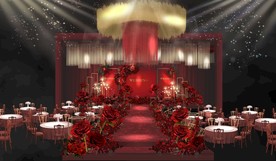 红色吊顶造型婚礼效果图