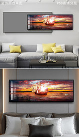 海上帆船油画风景