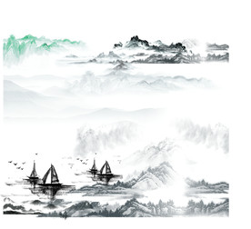 素描山高清矢量图图片