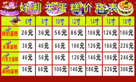 蛋糕价格表