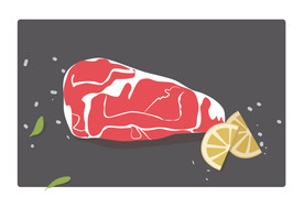 牛排柠檬铁板牛排矢量插画