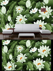 清新荷花电视背景墙