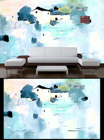 抽象写意山水背景墙