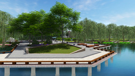 园林景观湖边节点效果图