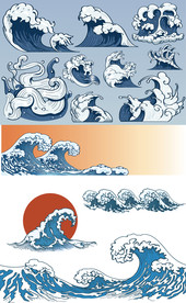 矢量日式复古海浪