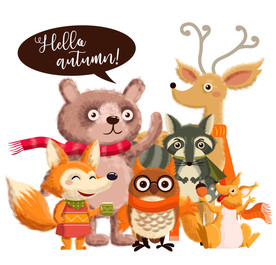 彩绘秋季森林动物