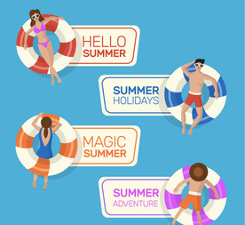 夏季 救生圈 人物 游泳