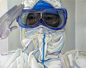 武汉加油医生敬礼油画
