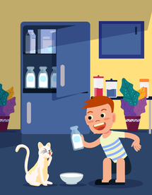 可爱喂猫咪奶的男孩