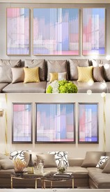 粉紫色几何三联装饰画