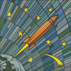 创意宇宙火箭发射天空卡通设计素