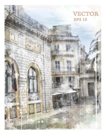 街道楼房子背景水彩建筑