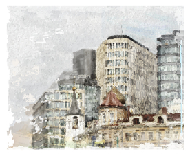 大厦街道风景旅游胜地素描风格