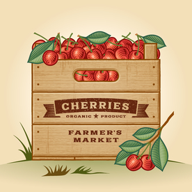 卡通复古一木头箱子水果素材山楂