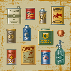 瓶罐日常用品复古设计卡通素材